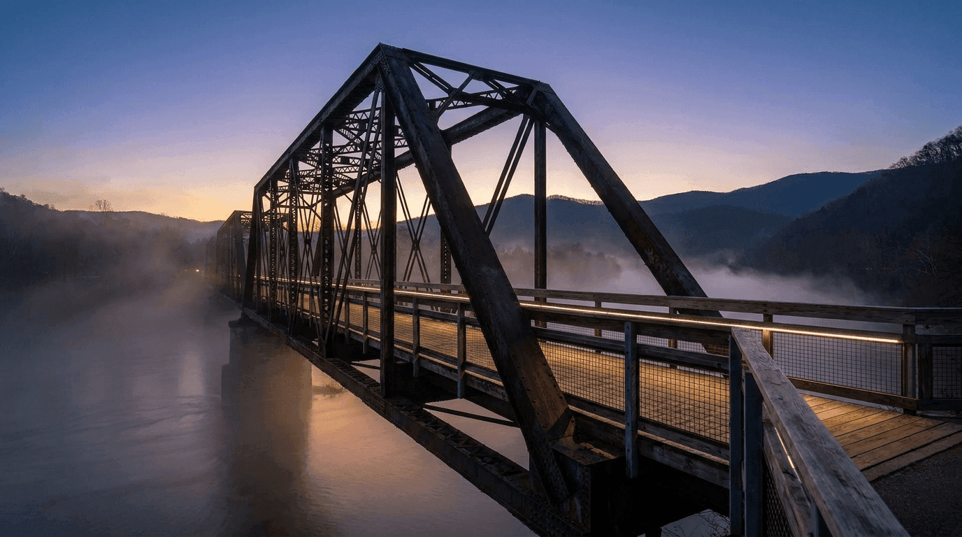 Pedestrian bridge over water, public works infrastructure by Bihn Construction