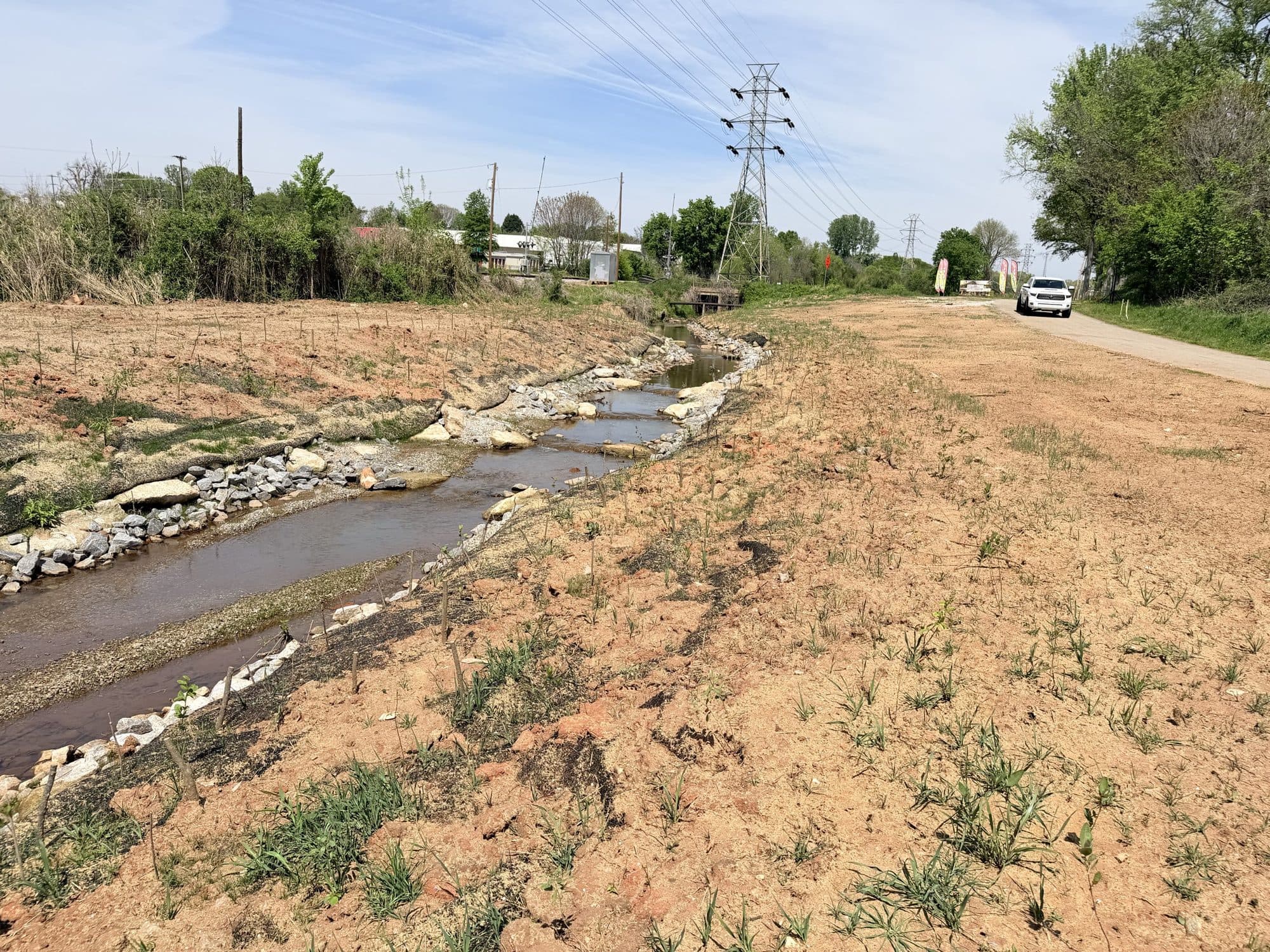 The reclaimed channel and the Swamp Rabbit Trail running together through the corridor